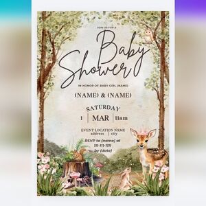 Woodland Baby Girl Shower Invitation